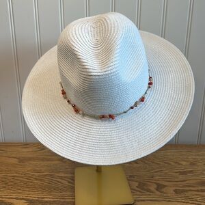 New Dally Hat in White with Rust Beading NWT